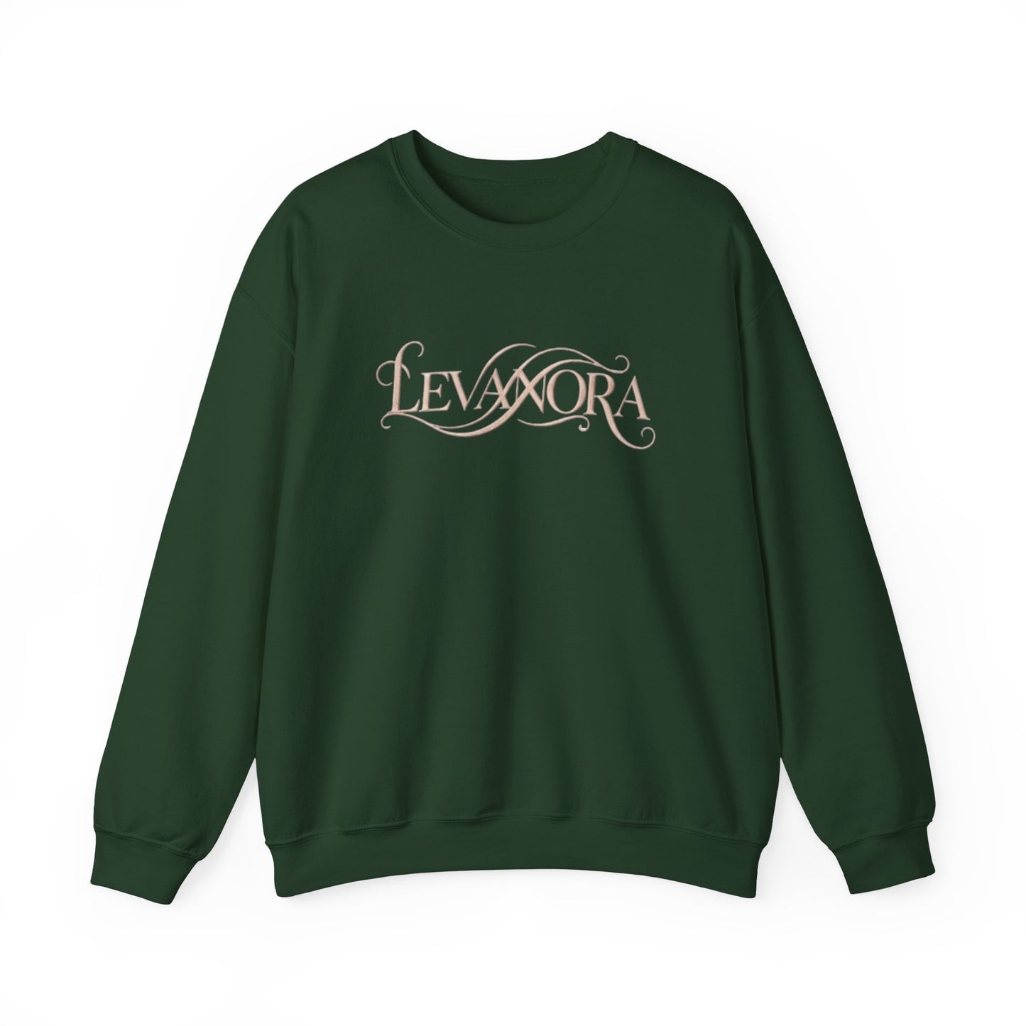 Forest Green sweatshirt with 'LEVANORA' logo on a white background